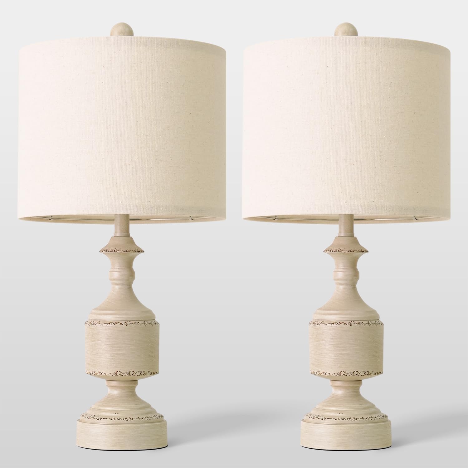 Bobomomo White Lamps Set of 2-20.5" Antique White Bedside Lamps for Nightstand, Vintage Farmhouse Lamps for Entryway & Guest Room, Ideal fo…