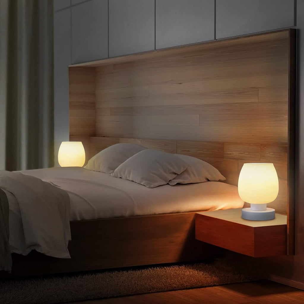 Touch Bedside Table Lamp Set of 2 - Small Modern Table Lamp for Bedroom Living Room Nightstand, 3-Way Dimable Desk lamp with White Opal…