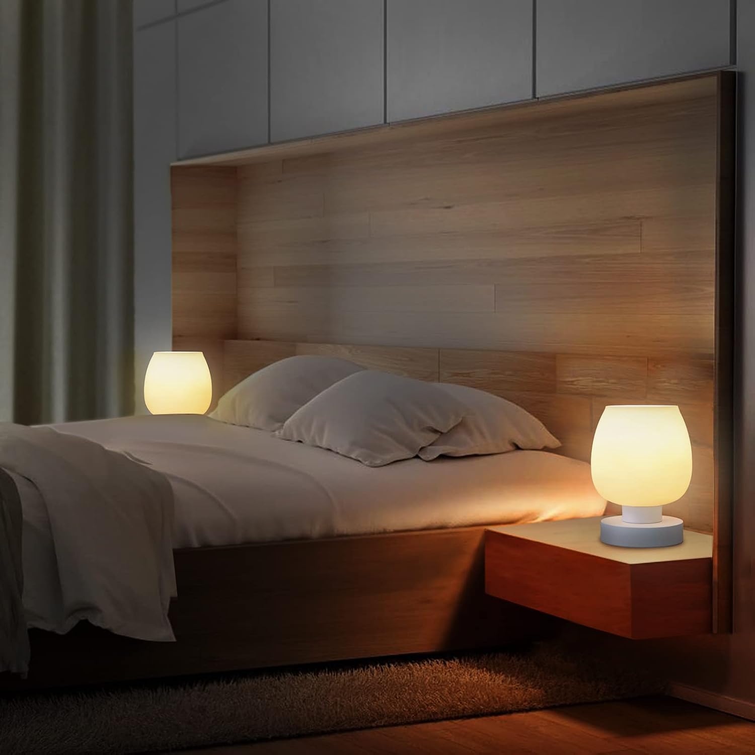 Touch Bedside Table Lamp Set of 2 - Small Modern Table Lamp for Bedroom Living Room Nightstand, 3-Way Dimable Desk lamp with White Opal…