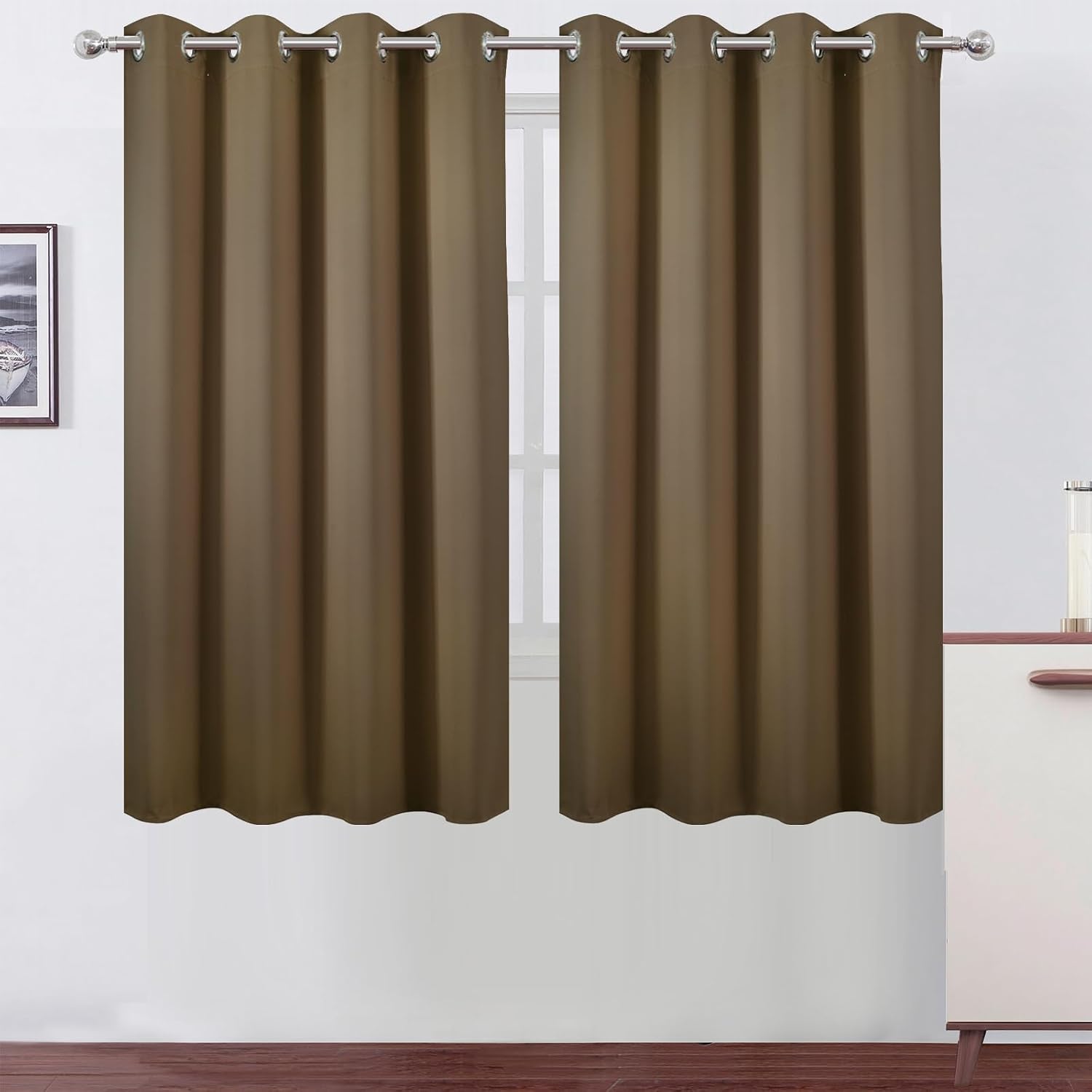 Lemomo Brown Blackout Curtains 66 x 63 Inch Length/Set of 2 Curtain Panels/Thermal Insulated Room Darkening Blackout Curtains for Bedroom 6…