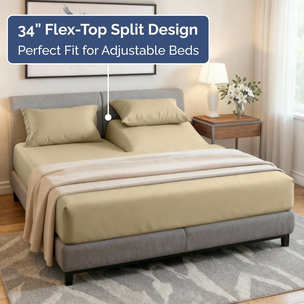 Flex Top Split Head King 4 Piece Sheet Set - Ultra-Soft, Breathable & Cooling Bed Sheets Set - Hotel Luxury Bedding for Women & Men with…