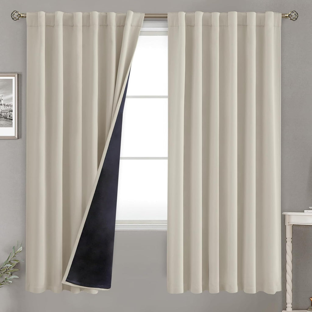 BGment 100% Room Darkening Thermal Insulated Blackout Curtains 72 Inches Long with Liner, Rod Pocket and Back Tab Double Layer Noise…