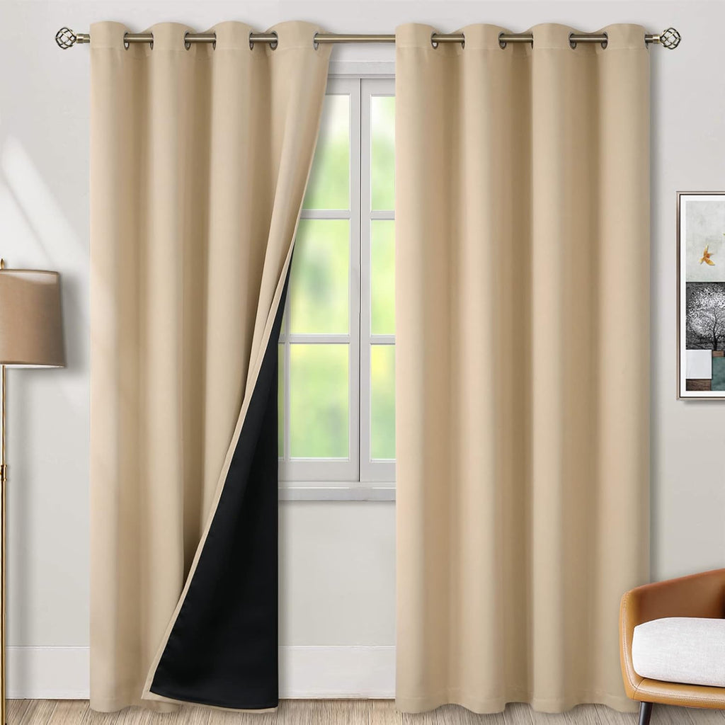 BGment Thermal Insulated 100% Blackout Curtains for Bedroom with Black Liner, Double Layer Full Room Darkening Noise Reducing Grommet Curta…