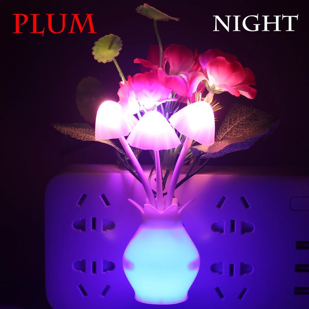 4 Pack Mushroom Night Light, Plum Blossom Rose Flowers Plants Plug-in Mushrooms Colors Changing Nightlight Colorful LED Wall Lamp Little…