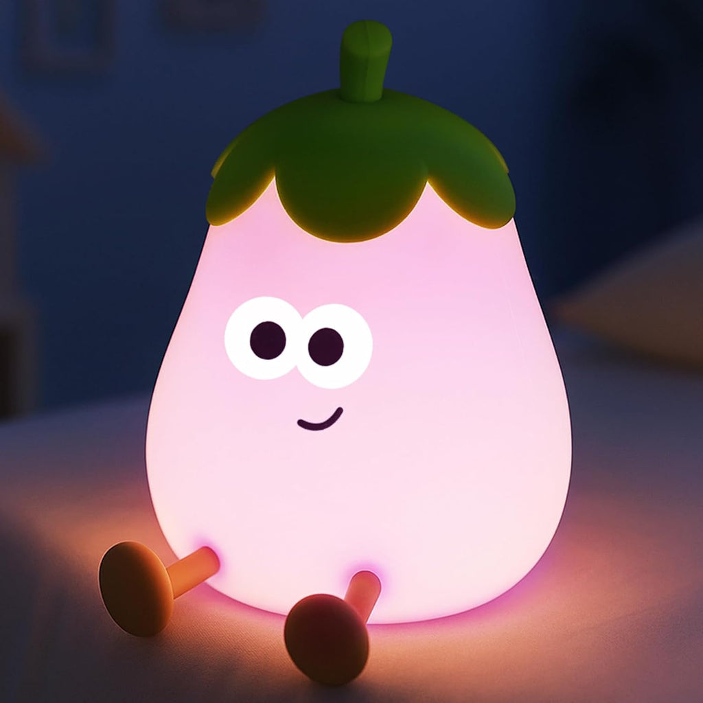 Eggplant Night Light for Kids, Cute Squishy Silicone Lamp, Rechargeable LED Nightlight, 3-Level Dimmable Bedside Lamp for Bedroom Kids…