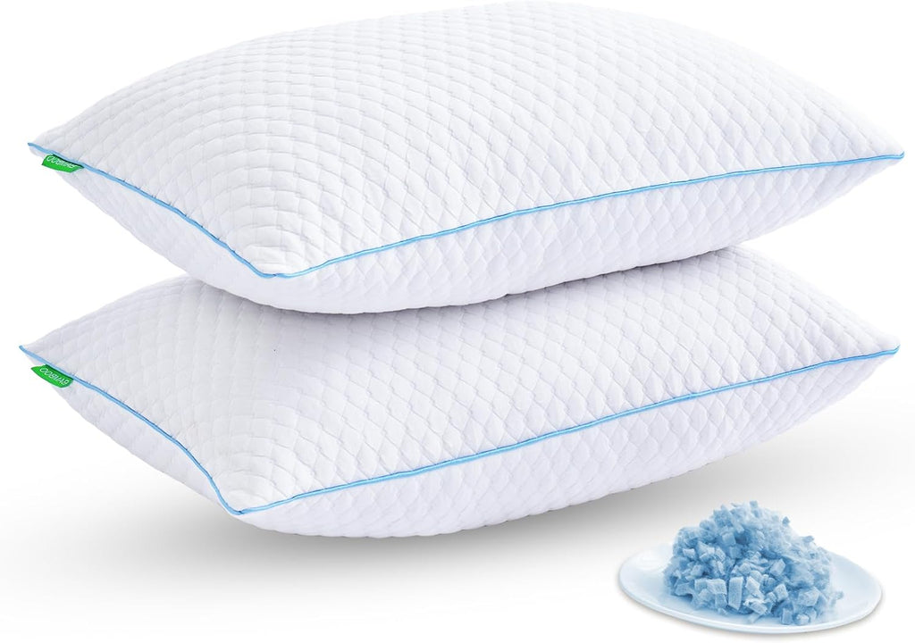 Friendriver Shredded Memory Foam Pillows for Sleeping 2 Pack - Cooling Bed Pillows Queen Size Set of 2 - Firm Pillow for Side and Back Slee…