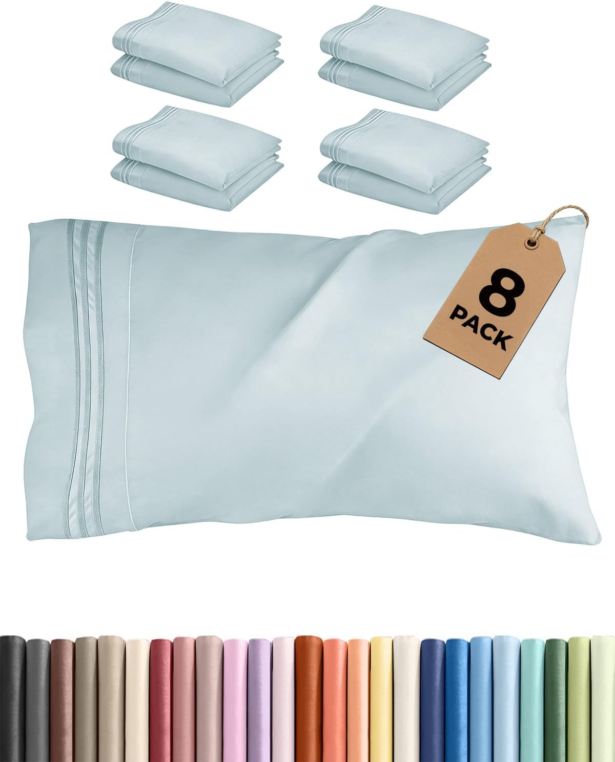 King Standard Pillow Cases Set of 8 - Ultra Soft Hotel Quality Pillowcase Covers - Comfy & Wrinkle Free - Shrink & Fade Resistant…