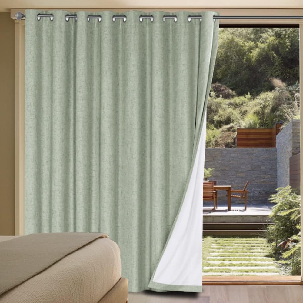 H.VERSAILTEX Linen Blackout Curtains Durable Thick Textured Linen Look 100% Blackout Patio Door Curtain Anti Rust Grommet Extra Wide…