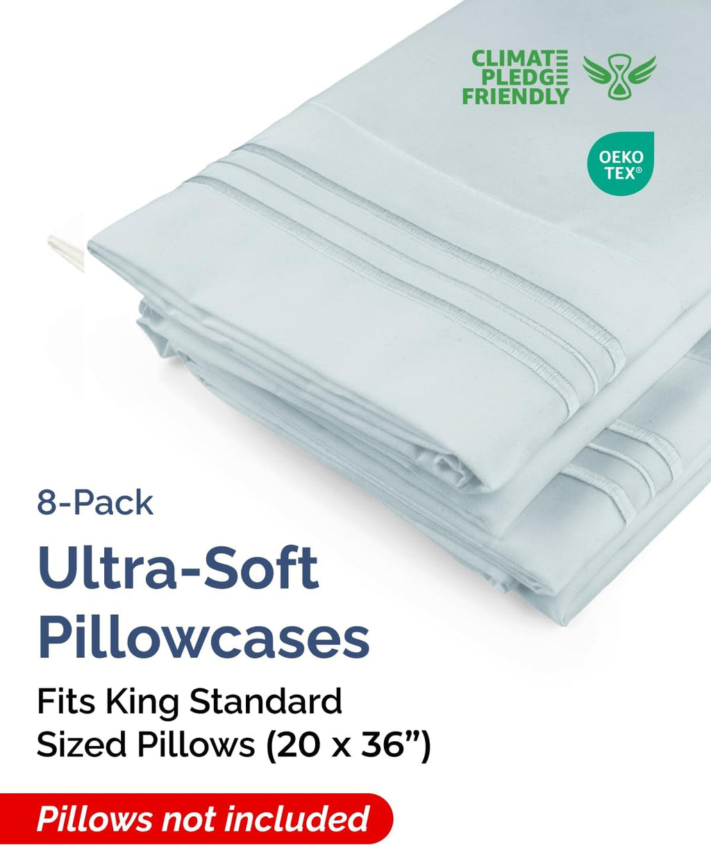 King Standard Pillow Cases Set of 8 - Ultra Soft Hotel Quality Pillowcase Covers - Comfy & Wrinkle Free - Shrink & Fade Resistant…