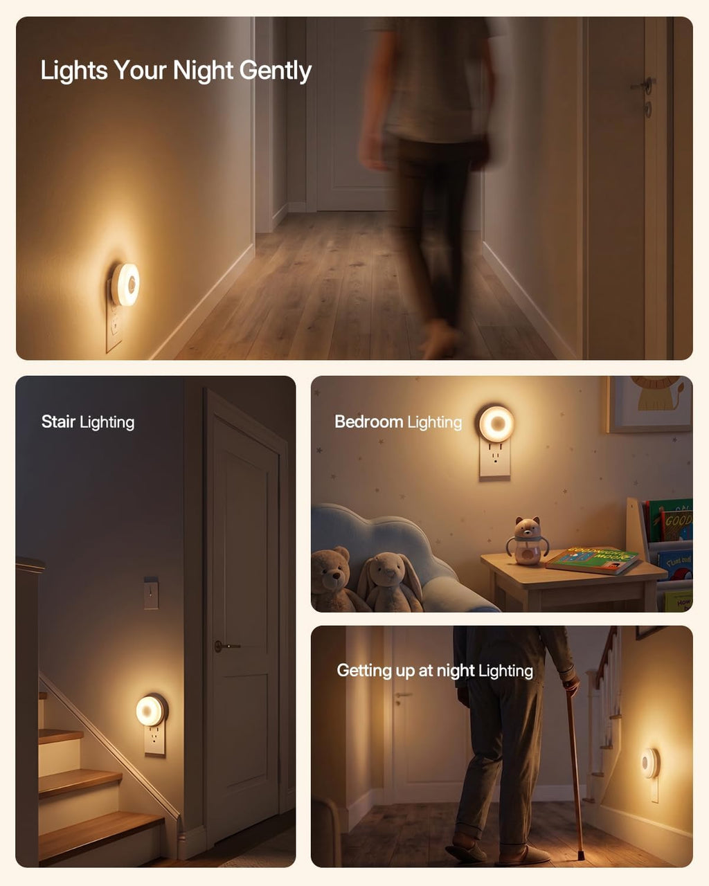 YELKO Motion Sensor Night Light - Plug in 3000K Warm White Anti-Glare LED Nightlight, Ultra Bright Cozy Soft Glow Not Dazzling for…