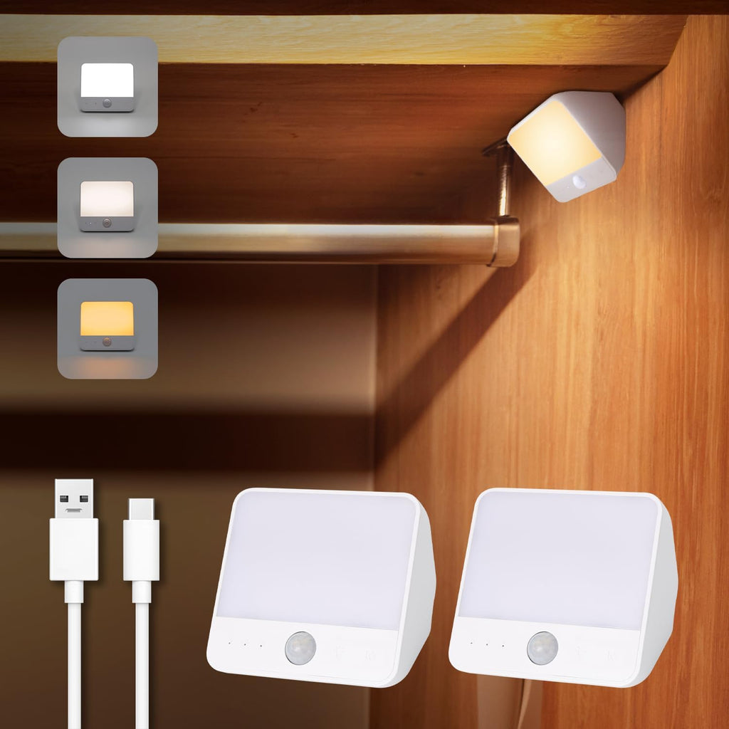 Motion Sensor Light Indoor Rechargeable, Battery Night Light 2000mAh, Motion Activated Night Lights Stick on 2 Pack, Dimmable Stair…