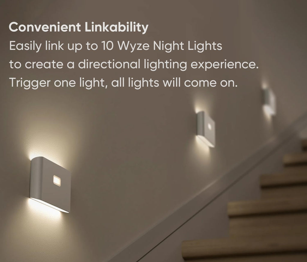 WYZE Rechargeable Night Lights with Dusk to Dawn & Motion Sensors, Warm & Soft White Stair Lights for Bathroom, Hallway, Linkable…