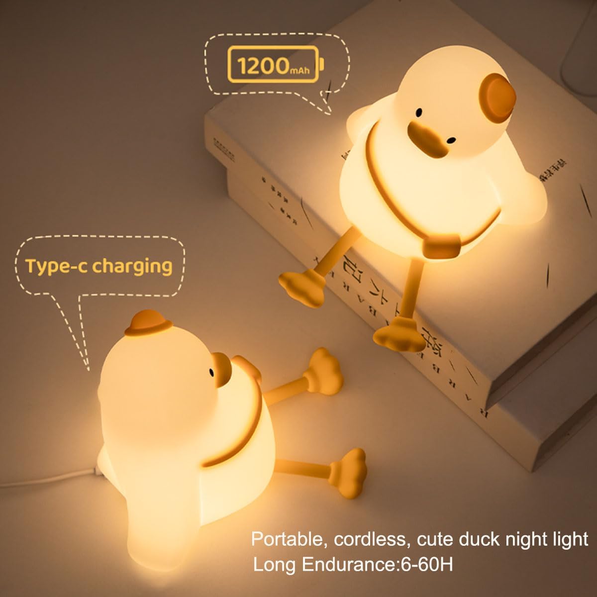 Duck Night Light for Kids 3 Levels Dimmable Silicone Animal Nursery Light, Adorable Rechargeable 30min Timmer Novelty Bedside Touch…