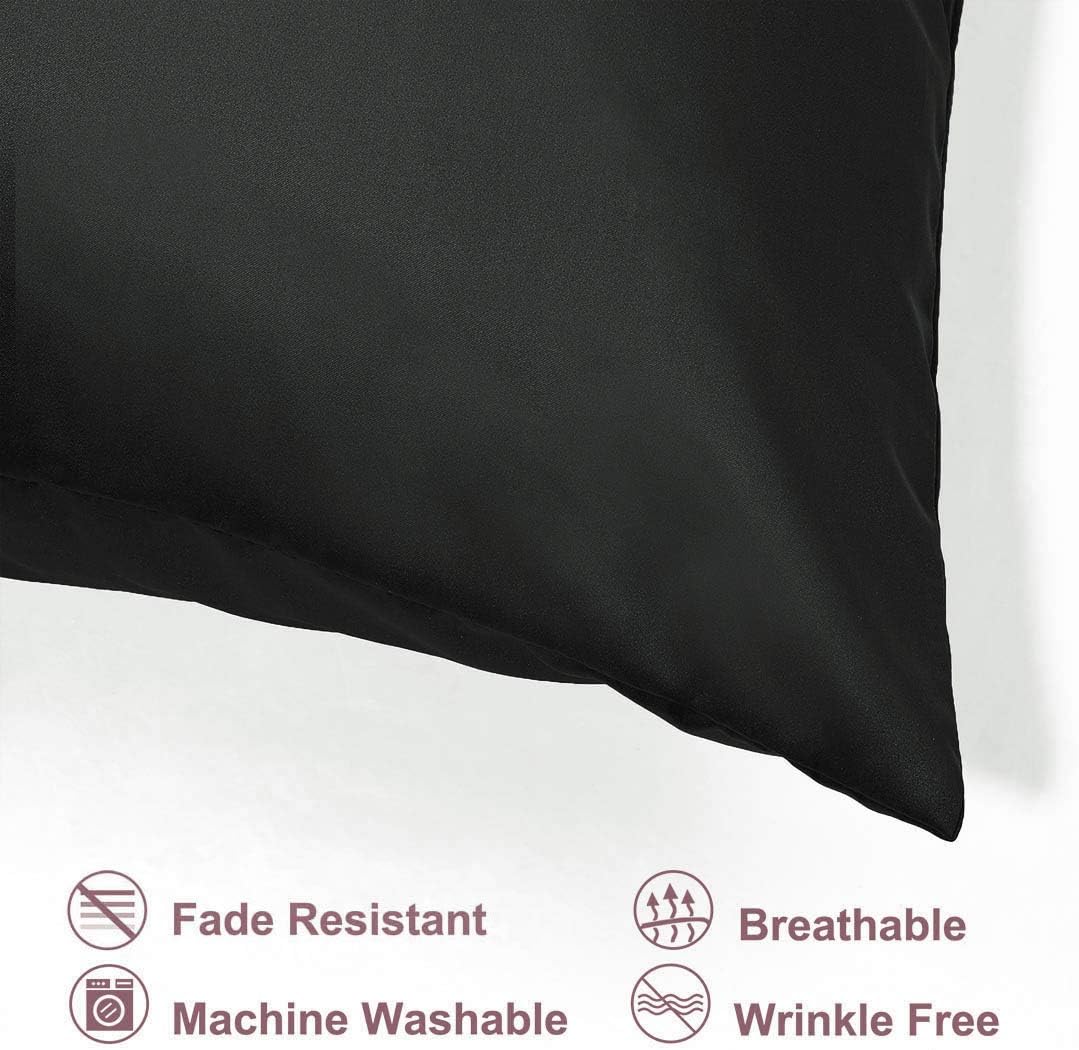 uxcell King Satin Pillowcase with Zipper, Super Soft and Luxury, Silky Pillow Cases Covers Set of 2, 21"x37", Black