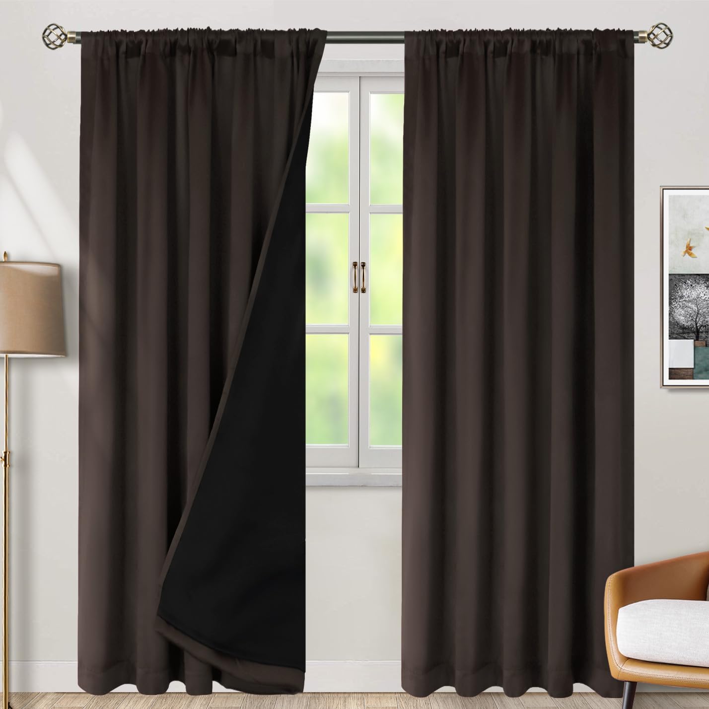 BGment 100% Blackout Curtains 90 Inches Long with Thermal Insulation Liner, Long Curtains Rod Pocket and Back Tab Soundproof Room…