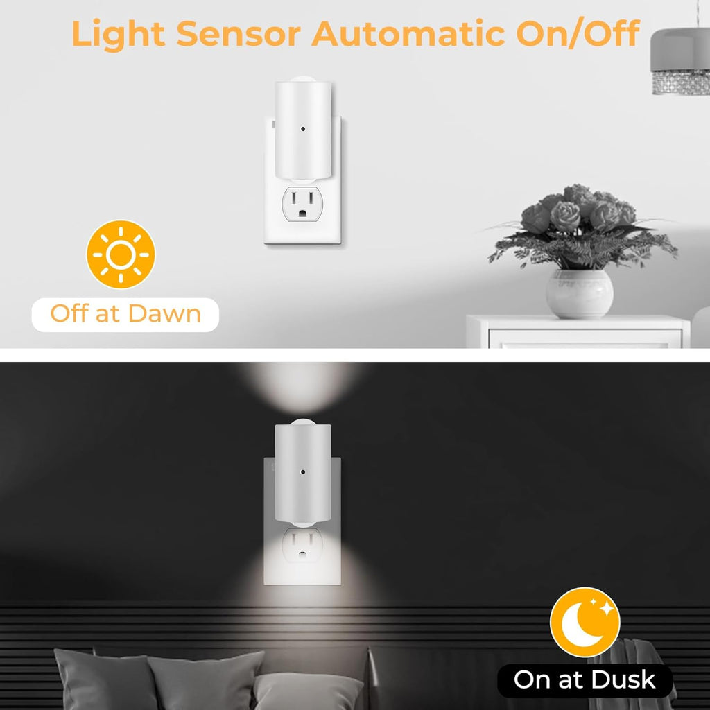 4 Pack Small LED Night Light, Dimmable Plug-in with Dusk to Dawn Auto On/Off, 5000K Daylight Adjustable Brightness (0-200LM), 180°…