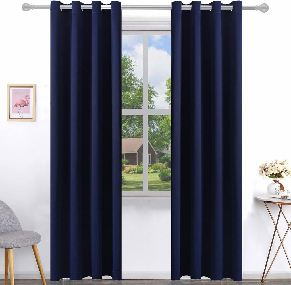 Pickluc Deep Navy Blackout Curtains 108 Inch Length 2 Panel Set, Solid Grommet Drapes for Bedroom or Living Room, Light Blocking and Therma…