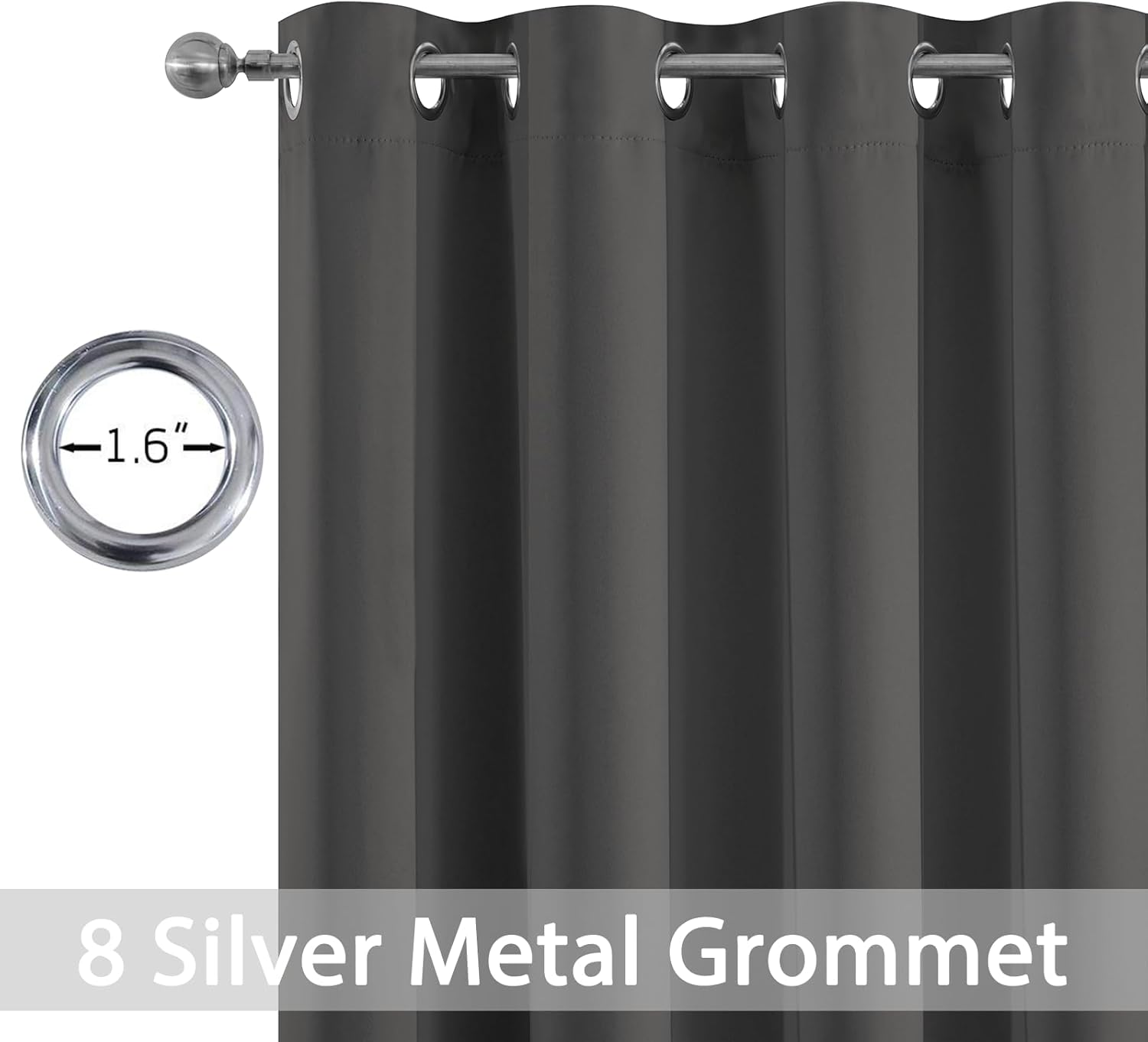 Yakamok Blackout Grey Curtains for Bedroom/Living Room Thermal Insulated, 52" Wide x 63" Long Each Panel, Grommet Top (Set of 2 Panels…