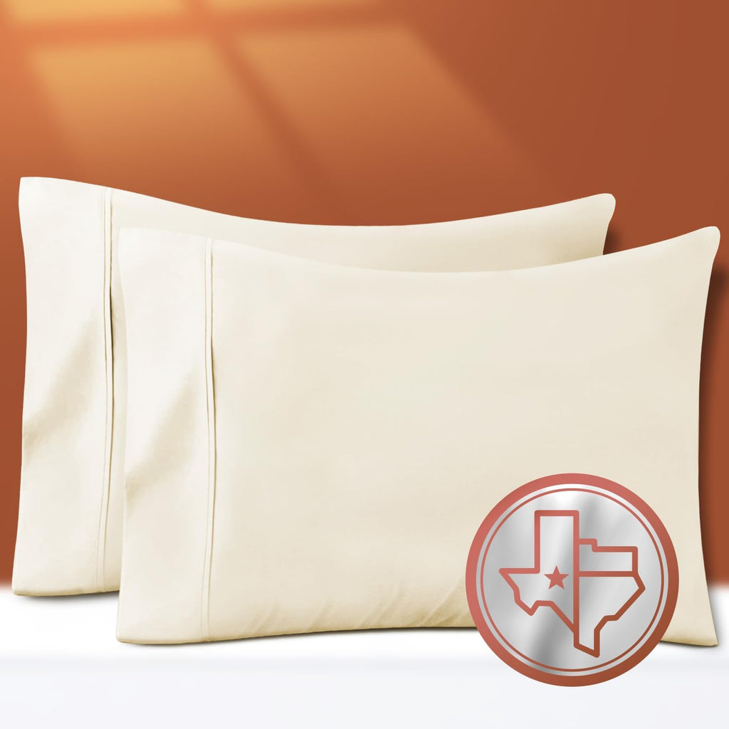 TEXAS LINEN CO. 100% Egyptian Cotton Pillow Cases Set of 2, Texan Talkin' Collection 600 Series King Pillowcase for Sleeping (Ivory)…