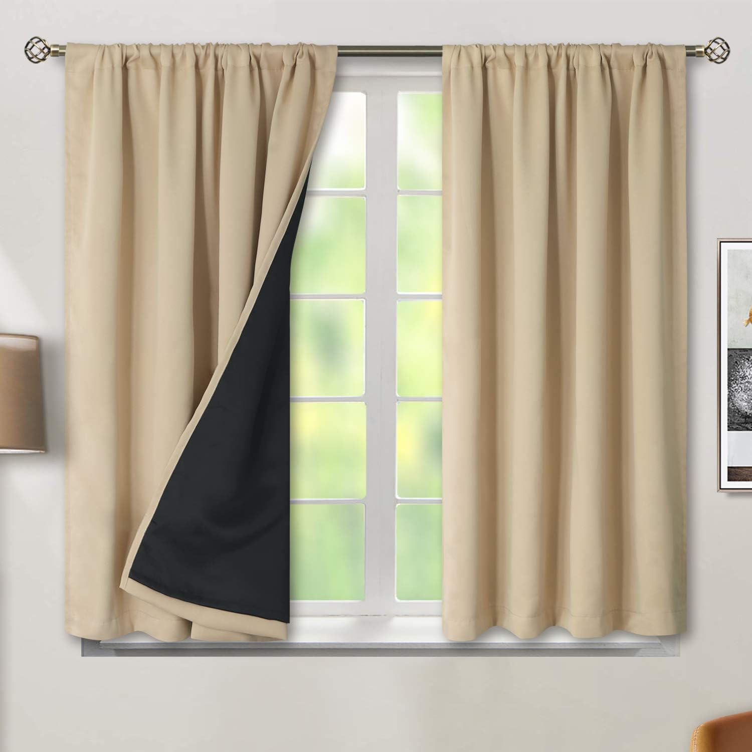 BGment 100% Blackout Curtains for Bedroom with Black Liner, Double Layer Thermal Insulated Full Room Darkening Noise Canceling Rod Pocket…
