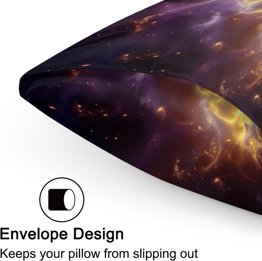 Satin Pillowcase for Hair and Skin Purple Gold Galaxy Abstract Soft Silk Pillow Case with Envelope Closure Cooling Pillow Cases Slip…
