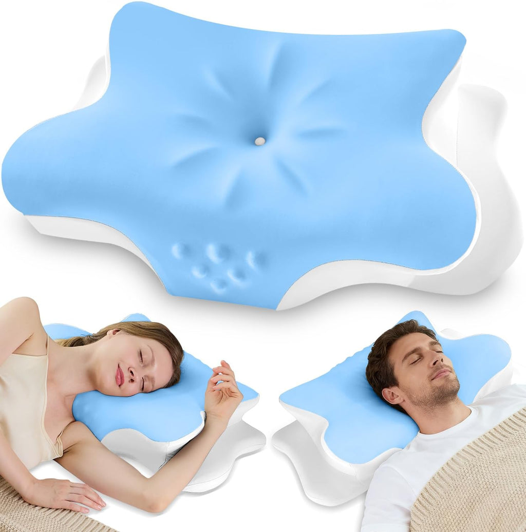 Vjasd Cervical Neck Pillow for – Ergonomic Memory Foam Pillow for Side Sleeper Contour Orthopedic Bed Pillow for Neck Support with Cooling…