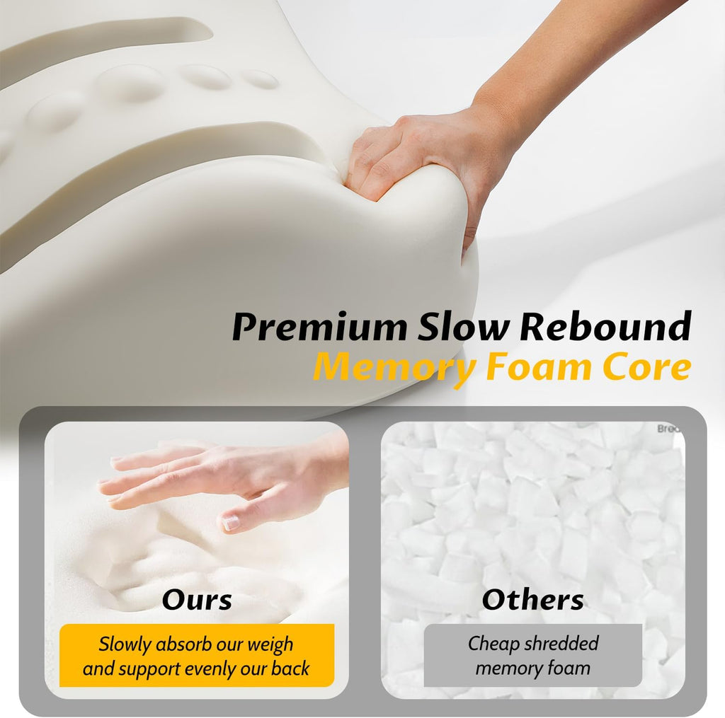 Ergonomic S Curve Reading Pillow for Sitting in Bed Adult- Back Pillow for Bed Sitting up with Adjustable Headrest- Memory Foam White, Blue