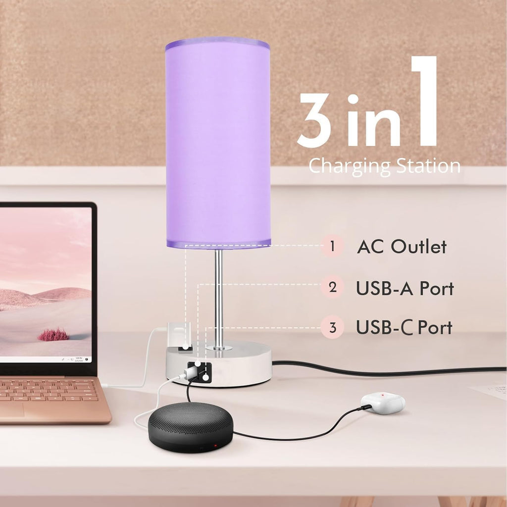 Bedside Table Lamp with USB Port - Touch Desk Lamp for Bedroom, 3 Way Dimmable Small Nightstand Lamp for Living Room, Bedroom Lamps for…