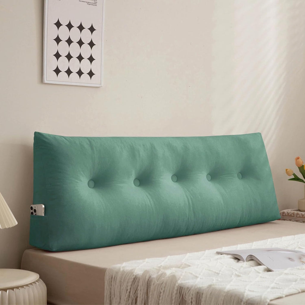 Triangular Headboard Pillow Twin Dorm Bed Bolster Cushion Headboard Wedge Pillows Aqua Green,39 * 4.7 * 15.7in Large Wedge Cushions for…