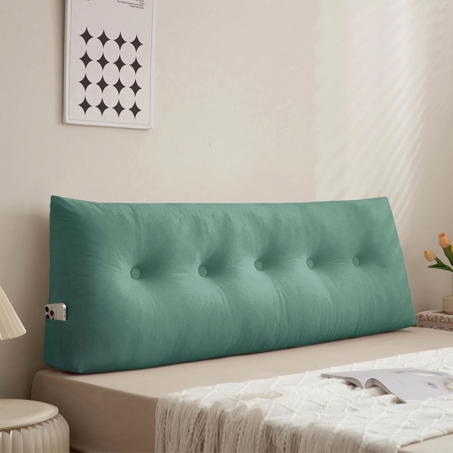 Triangular Headboard Pillow Twin Dorm Bed Bolster Cushion Headboard Wedge Pillows Aqua Green,39 * 4.7 * 15.7in Large Wedge Cushions for…