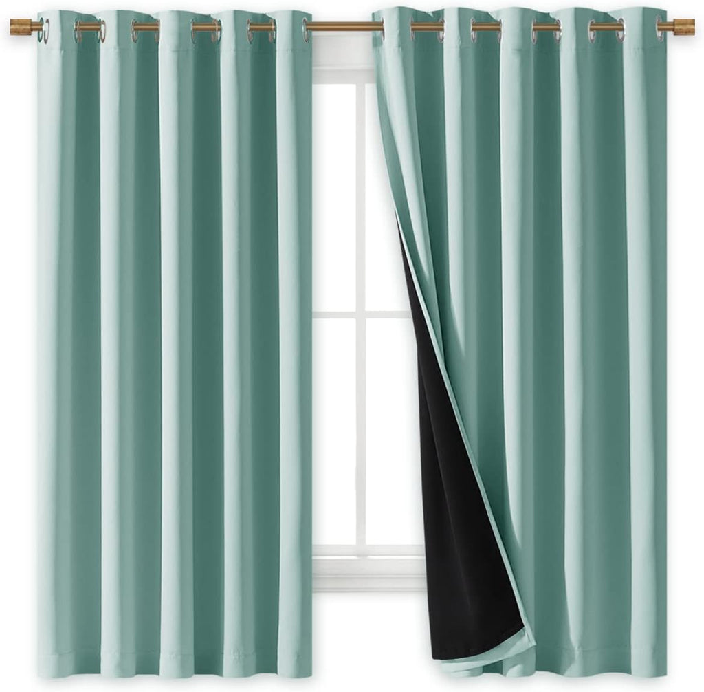 Nicetown Aqua Blue 100% Blackout Lined Curtains, 2 Thick Layers Completely Blackout Window Treatment Thermal Insulated Drapes for Kitchen/B…