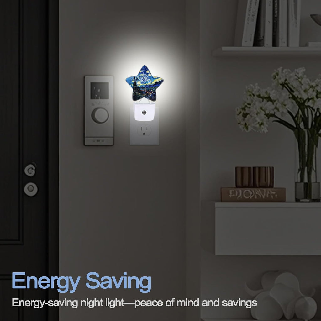 Snowmolle Night Light, Starry Night Plug into Wall with Dusk to Dawn Light Sensors, Abstract Oil Painting Warm Star Nightlights for Bedroom, B…