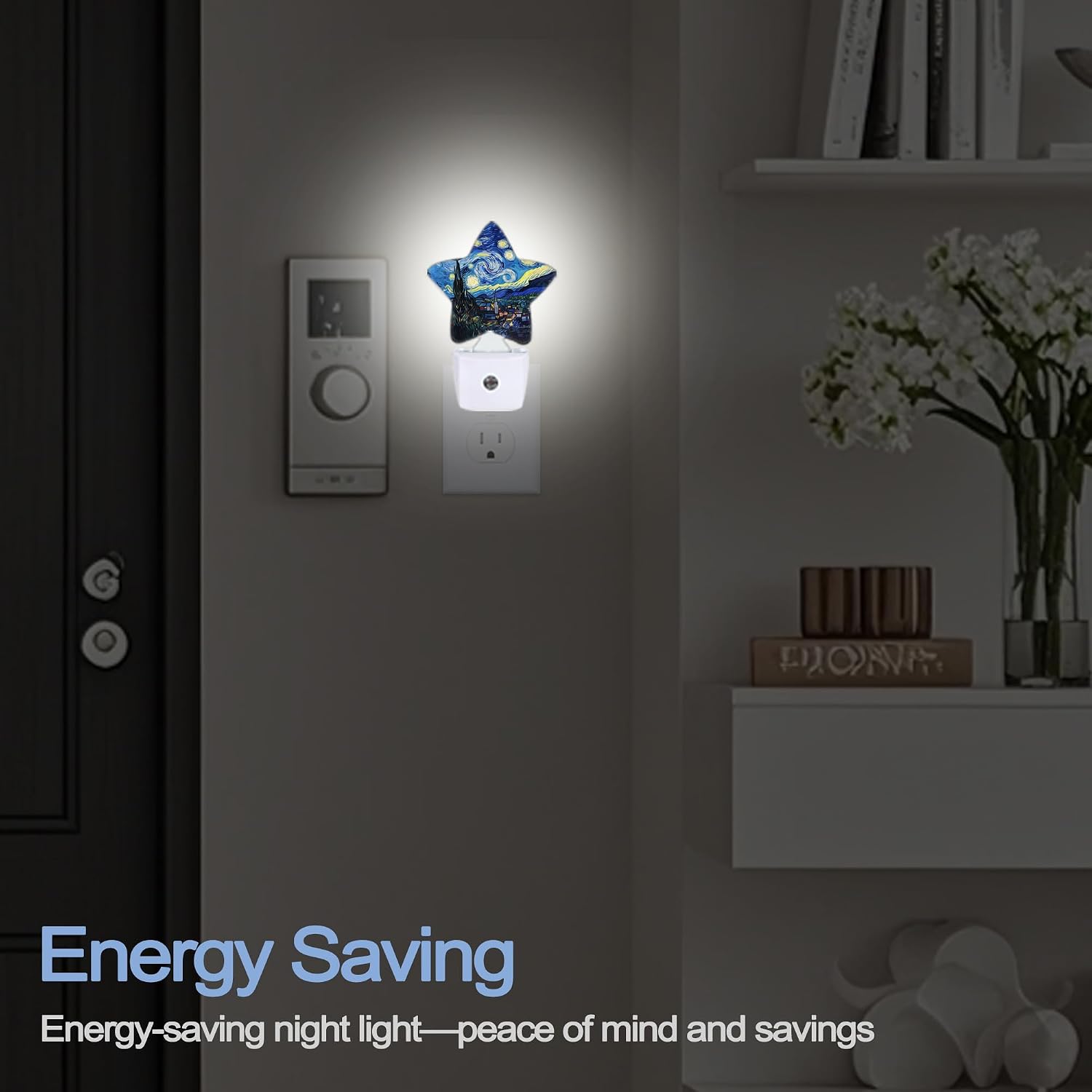 Snowmolle Night Light, Starry Night Plug into Wall with Dusk to Dawn Light Sensors, Abstract Oil Painting Warm Star Nightlights for Bedroom, B…