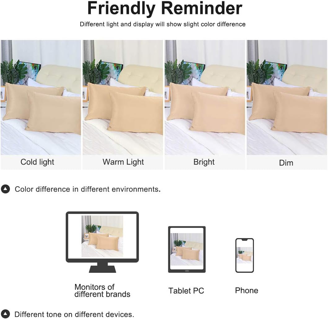 uxcell Standard Satin Pillowcase with Zipper, Super Soft and Luxury, Silky Pillow Cases Covers Set of 2, 21"x27", Champagne