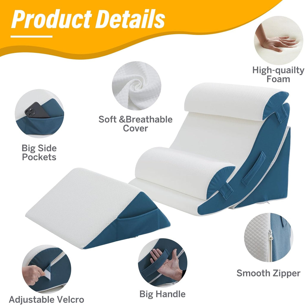 Ziixmile Wedge Pillow Set for After Surgery – 5PCS Orthopedic Bed Wedge Pillow Set for Sleeping, Body, Back and Leg Comfortable & Ad…