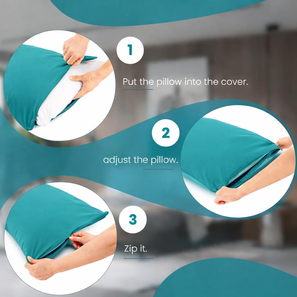 Evolive Ultra Soft Microfiber Body Pillow Cover/Pillowcases 21"x54" with Hidden Zipper Closure (21"x54" Body Pillow Cover, Peacock Blue)