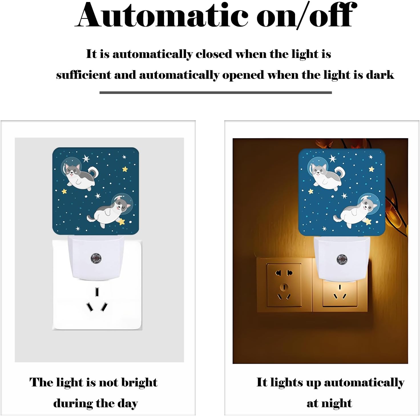 Cute Husky Astronauts on Space Night Light, Plug-in Night Lights with Dusk-to-Dawn Sensor for Stairway, Hallway, Bedroom Sleep Friendly…