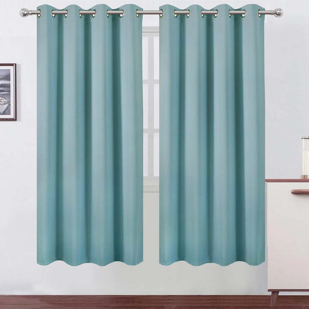 Lemomo Stone Blue Thermal Blackout Curtains/52 x 72 Inch/Set of 2 Panels Room Darkening Curtains for Bedroom 72 Inch Blue