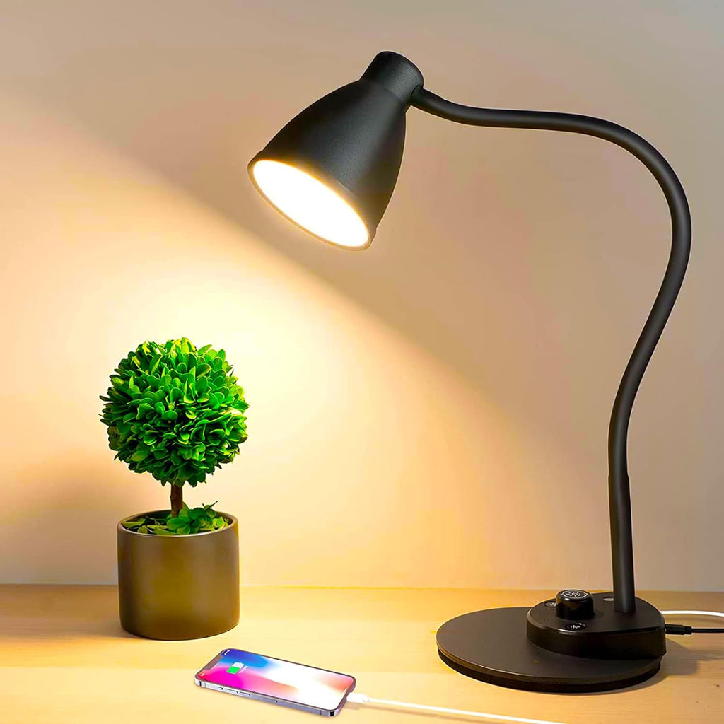 BOHON LED Desk Lamp with USB Charging Port 3 Color Modes Dimmable Reading Light Intelligent Induction Auto Dimming Task Lamp Neck…