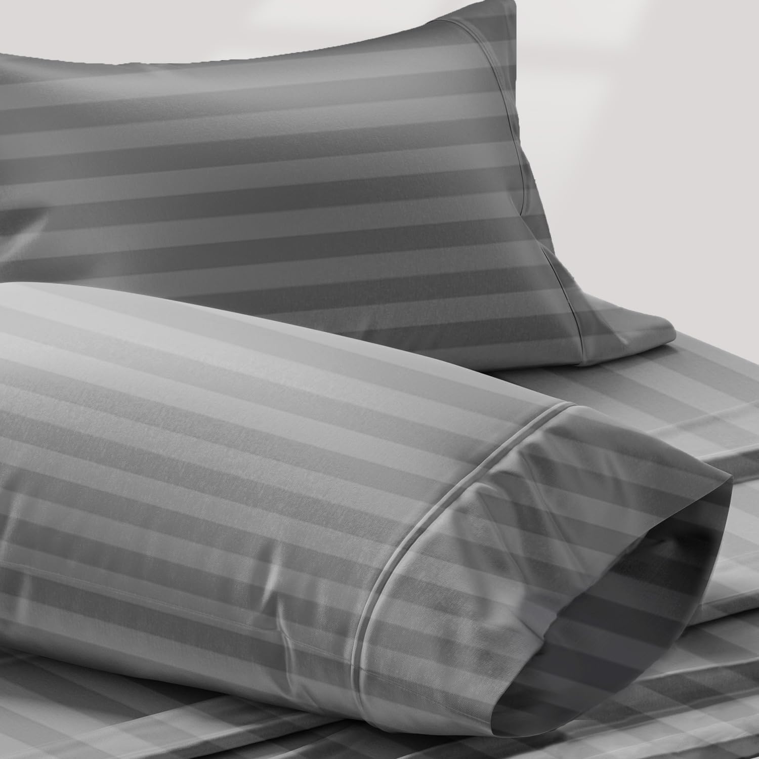 TEXAS LINEN CO. 100% Egyptian Cotton Pillow Cases King Size Set of 2 - Luxury 1200 Series Star Sleepin' Damask Pillow Covers (Dark Grey…