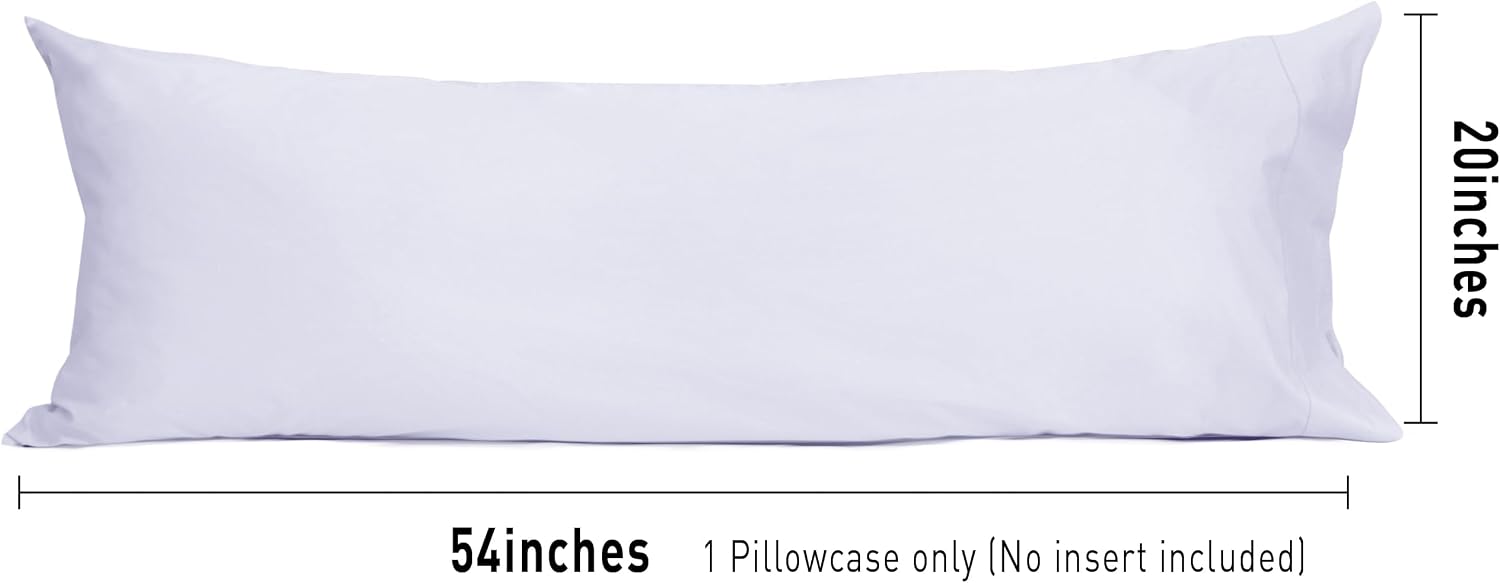 Sunflower Body Pillowcase 100% Cotton Long Pillow Cover/Case Envelope Closure 1 Pack, 20×54 inches Light Purple, Soft and Breathable