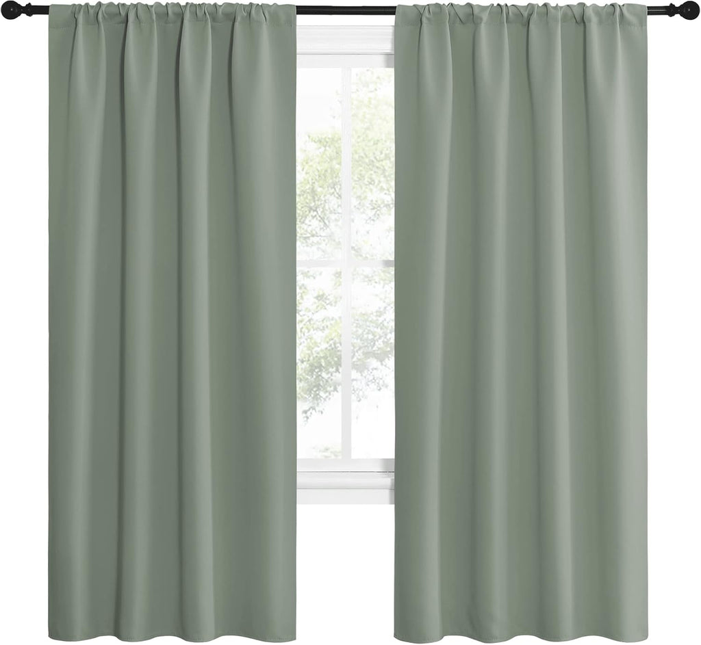 NICETOWN Window Curtains Blackout Drapes - Thermal Insulated Solid Rod Pocket Blackout Curtains/Draperies for Living Room (Greyish Green…