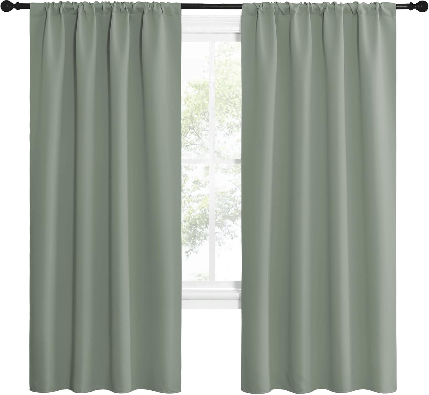NICETOWN Window Curtains Blackout Drapes - Thermal Insulated Solid Rod Pocket Blackout Curtains/Draperies for Living Room (Greyish Green…