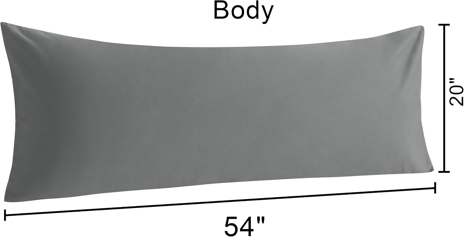 Ntbay Cotton Body Pillowcase - Envelope Closure 20x54 Pillowcase, Breathable and Soft Bed Pillow Case, Grey Cotton Grey