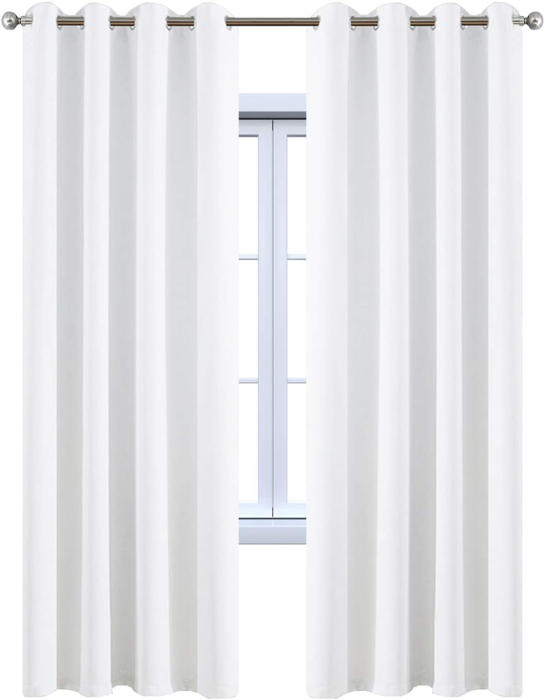 Yakamok White Thermal Insulated Curtains 84 Inch Length Solid Grommet Top Window Treatment Curtain Light Blocking Room Darkening Drapes…