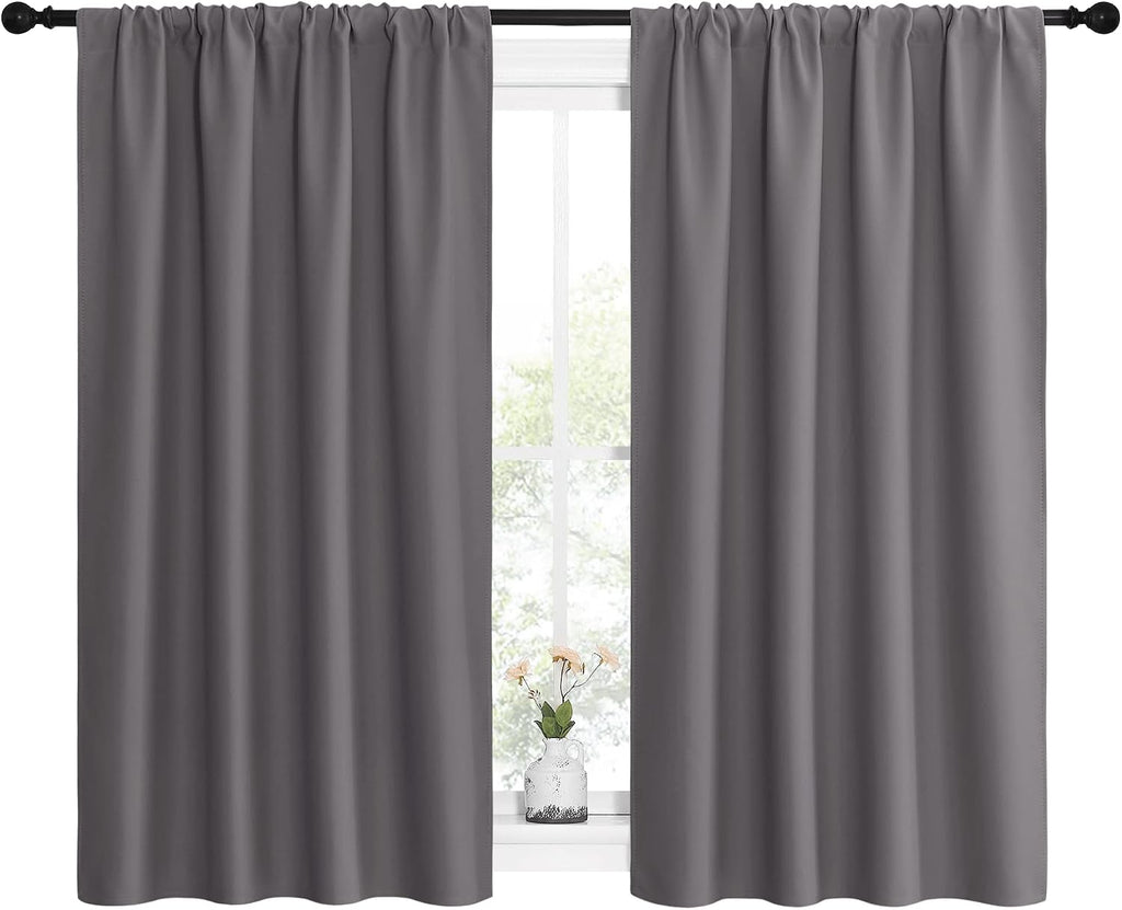NICETOWN Grey Window Curtains for Bedroom - Home Decoration Thermal Insulated Rod Pocket Blackout Blinds & Drapes for Small Windows…