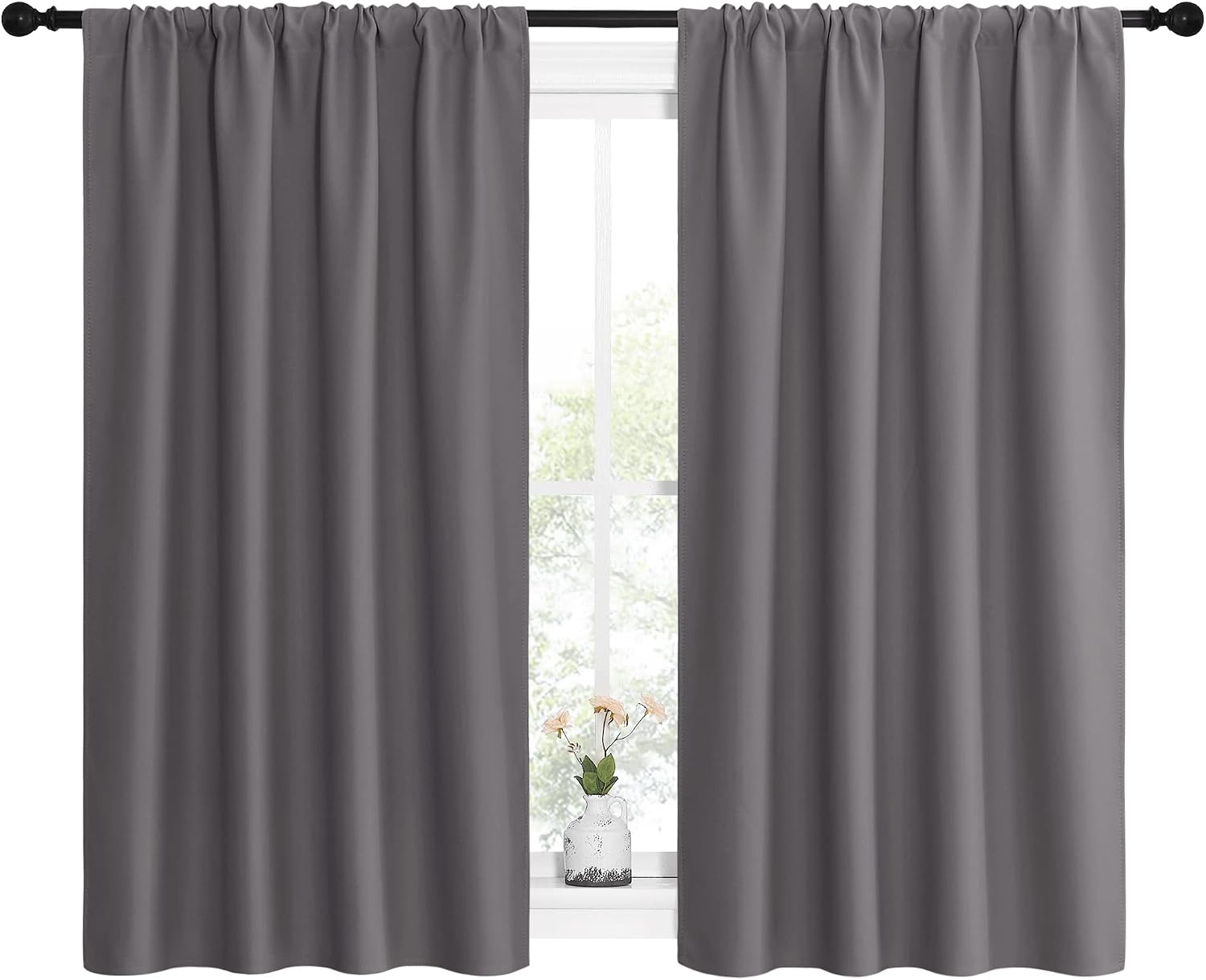 NICETOWN Grey Window Curtains for Bedroom - Home Decoration Thermal Insulated Rod Pocket Blackout Blinds & Drapes for Small Windows…