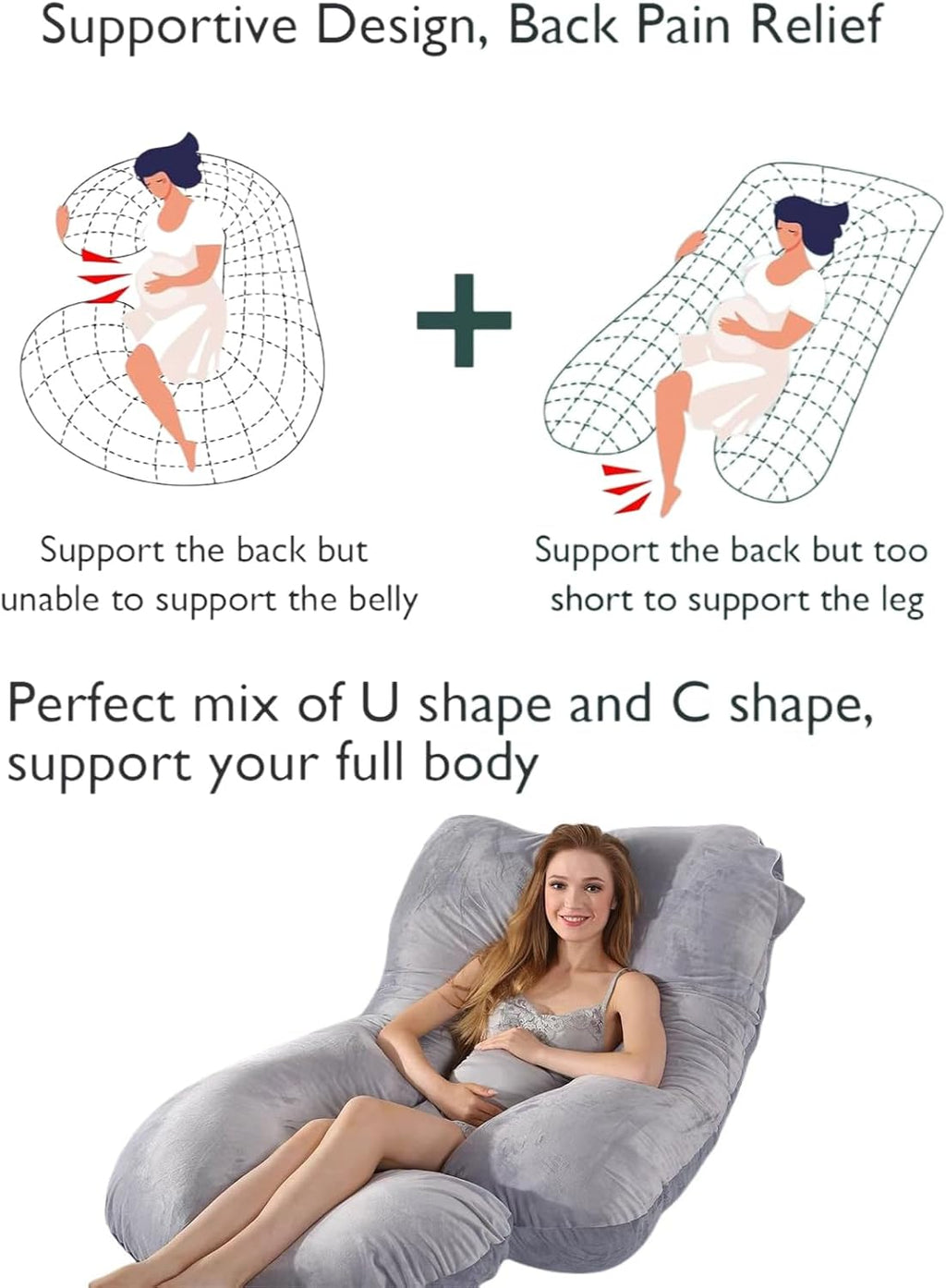 BATTOP Pregnancy Pillow for Sleeping, Full Body Maternity Pillow with Removable Washable Cover, Support for Back, Hips, Legs, Belly for…