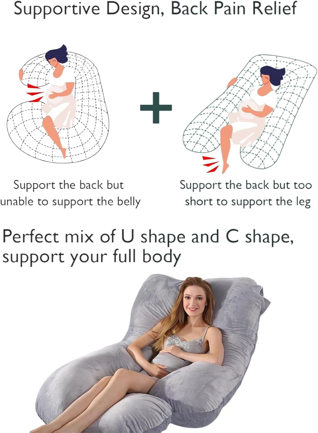 BATTOP Pregnancy Pillow for Sleeping, Full Body Maternity Pillow with Removable Washable Cover, Support for Back, Hips, Legs, Belly for…