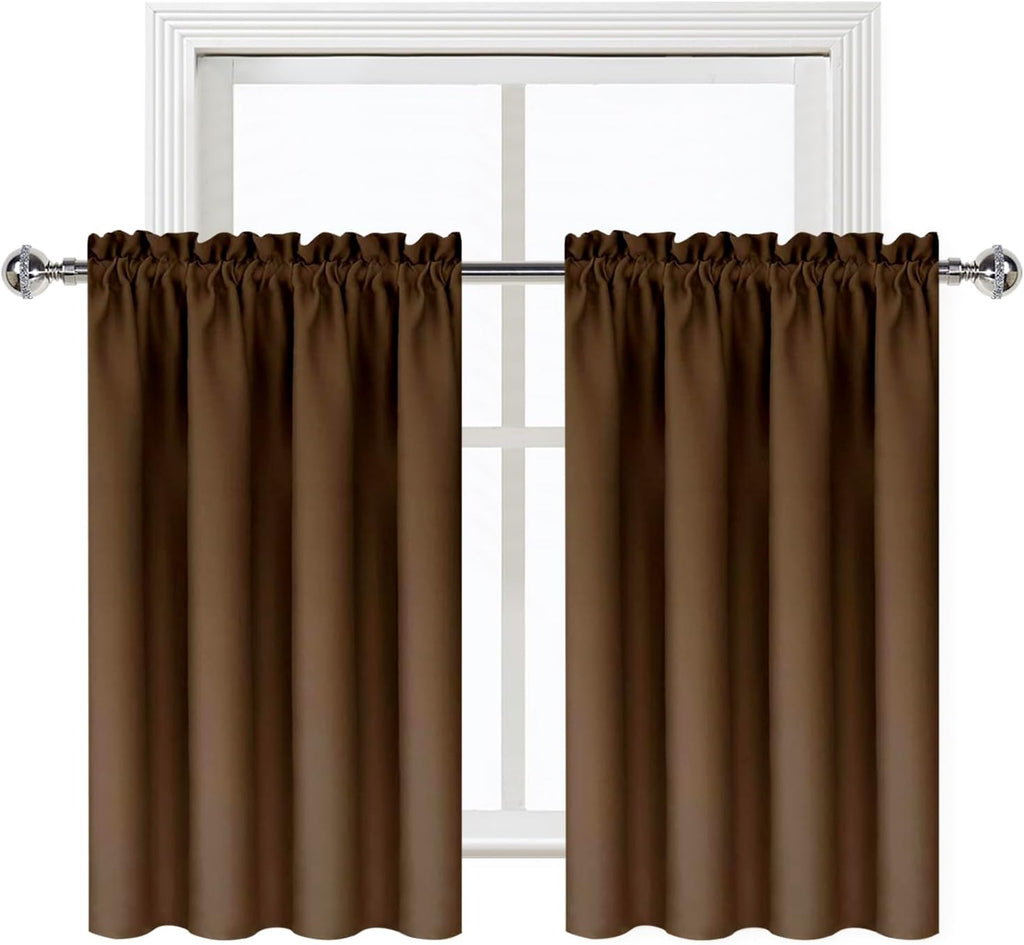 DWCN Brown Blackout Curtains for Small Window, Thermal Insulated Energy Saving Room Darkening Curtains for Kitchen/Bedroom (W42 x L36…